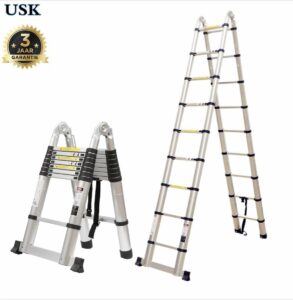 USK Telescoop Ladder - 14 treden - 2 x 7 treden - werkhoogte 4.4 meter - Met Stabilisatievoet - Telescopische - Soft closing