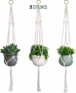 Gadgy Plantenhanger Set van 3 – Macramé stijl hanger voor bloempotten – Handgeweven katoen - Geschikt voor bijna elke bloempot - Hangpot