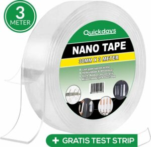 QuickDays®️ Dubbelzijdige Nano Tape met Gratis Test Strip! - Griptape – Gekko tape - Magic tape - Herbruikbaar en Waterproof – 3 Meter
