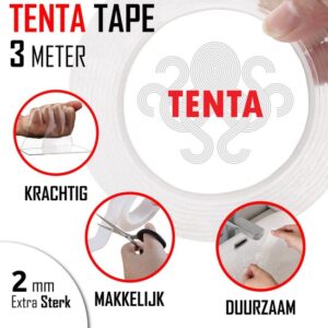 TENTA® Tape - Dubbelzijdig Tape - Montagetape - 3 Meter - Super Sterk - Transparant - Waterproof - Herbruikbaar
