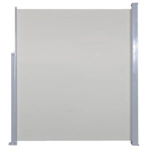 Zijwindscherm uittrekbaar - Staal en 100% polyester stof met PU-coating - Zilvergrijs en crème - 160x500 cm