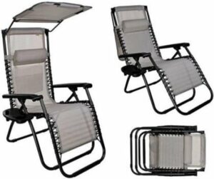 Ligstoel - Opbouwbare ligstoel met zonnescherm - Inklapbaar - Tuinstoel - Drankhouder inbegrepen