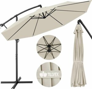 Parasol beige Ø 300 cm met zwengel - zonnescherm met standaard - tuinscherm UV-bescherming aluminium - zwengelscherm marktscherm waterdicht