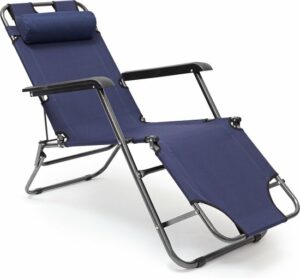 relaxdays ligstoel inklapbaar - ligbed met hoofdsteun - strandstoel verstelbaar - camping donkerblauwe