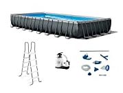 Intex 32ft x 16ft x 52in Ultra XTR Rechthoekig Zwembad met 28003E Onderhoudskit, Ladder en 120V 2,800 GPH Zandfilterpomp