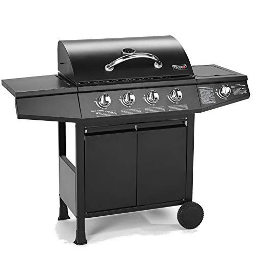 TAINO Basic 4+1 BBQ Gas Grill Barbecue Trolley Roestvrij Staal Brander + Side Cooker Grill TÜV (Basic 4+1 Gas Grill)