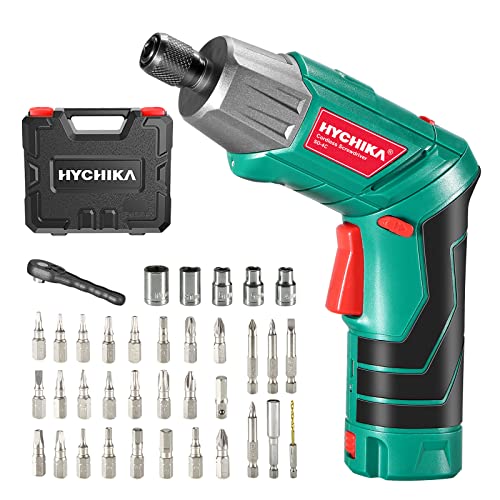 HYCHIKA BETER TOOLS FOR BETTER LIFE accuschroevendraaier, 6N-m koppel 2000mAh 3.6V accu met 36 accessoires, LED licht en zaklamp, ratelsleutel accuboormachine