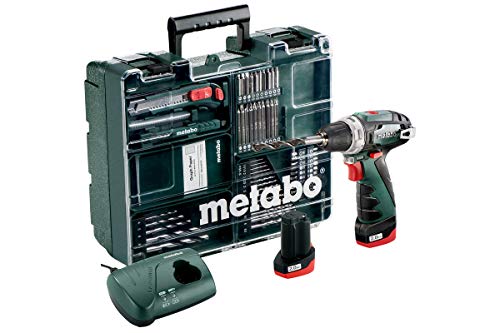 Metabo 600080880 Accuboormachine klein PowerMaxx BS Basisset 10,8V, 2x 2Ah Li-Ion accu's, incl. lader, in koffer. lader, in koffer, met 64-delige accessoireset, max. koppel: 17Nm (zacht)/ 34Nm (hard)