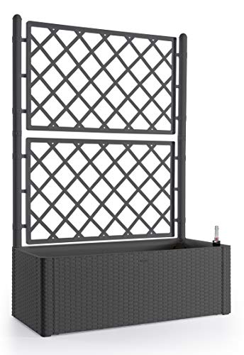 BigDean trellis XL in antraciet met hekwerk en bloembak 90L - Met waterpeilindicator - Weerbestendig en UV-bestendig - Ideaal voor tuin, balkon en als privacyscherm