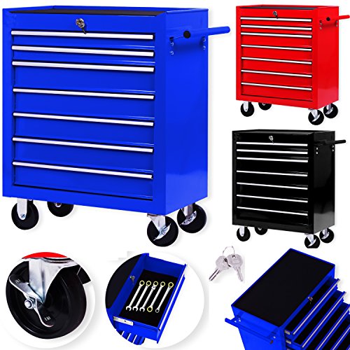 Masko® Werkplaatswagen - 7 laden, blauw ✓ Afsluitbaar ✓ Stevig metaal | Gereedschapswagen | Professionele werkplaatswagen | Rollende gereedschapswagen | Laden met kogellagerrails