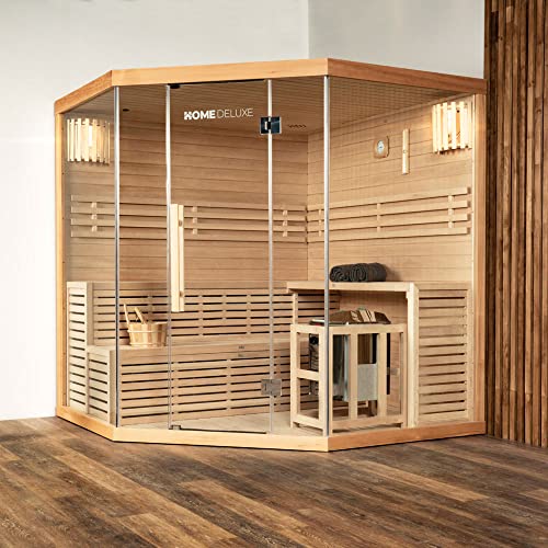 Home Deluxe - Traditionele sauna - Skyline XL Big - Afmetingen: 200 x 200 x 210 cm - voor 2-6 personen, hemlock spar, incl. oven, sauna accessoires I stoomsauna infusie sauna Finse sauna