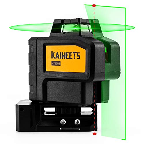 KAIWEETS cross line laser self-leveling groen met loodpunten, laser leveling apparaat met oplaadbare batterij, lijn laser constructie laser 360 graden, USB opladen, tot 60m met ontvanger, KT360B