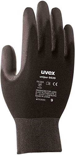 Uvex 10 paar unipur 6639 Werkhandschoenen - Beschermende handschoenen voor werk - EN 388 - Zwart/Grijs - 09/L