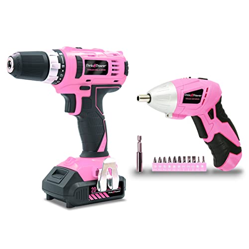 Roze Power Drill Set voor vrouwen 20 V Roze Accuboormachine Set voor Vrouwen en 3.6 V Draadloze Schroevendraaier met Gereedschapstas, Boorset, Batterij en Oplader – Lichtgewicht Elektrische Handboor