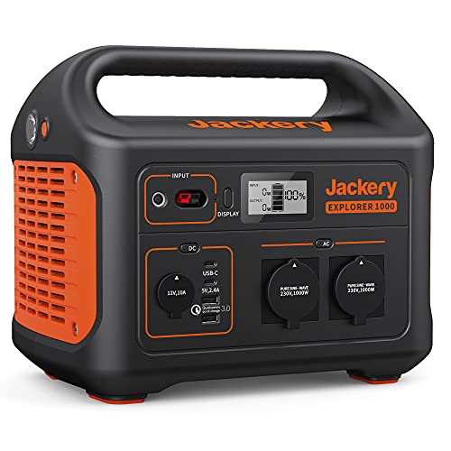 Jackery Explorer 1000, 1002Wh Portable Power Station Mobiele stroomopslag met 230V/1000W (piek 2000 W) aansluiting, USB en QC, mobiele voeding voor buiten, DIY en als noodgenerator