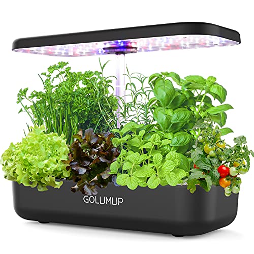 GOLUMUP Smart Garden System Indoor met 12W Led Plant Light, 12 Pods Intelligent Hydroponisch Vermeerderingssysteem met Automatische Timer, In hoogte verstelbaar, Zwart