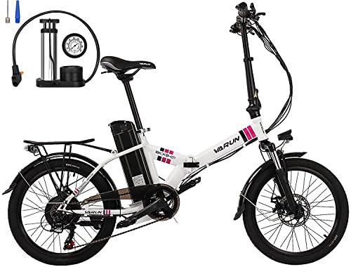 VARUN【 Upgrade】 20' E Bike Opvouwbaar voor dames mannen, Opvouwbare E-Citybike met 250W/36V/10.4Ah accu, EU compliant 25 km/h, Shimano 7-speed versnellingspook (wit)