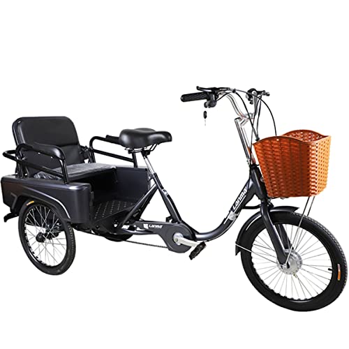 Ambayz 20-inch elektrische trike met achterbank voor volwassenen, 3-wielige elektrische fiets met 350W motor en afneembare 48V lithiumbatterij, 3-speed oneTellable, Zwart, 20Ah