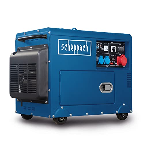 Scheppach Diesel Power Generator | Elektrische start | 7.7pk | 5000W | 2x 230V, 1x 400V stopcontact | 16L Tank | AVR-| Stroomgenerator SG5200D incl. aandrijfapparaat