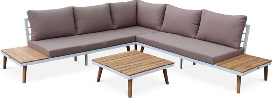 Alice's Garden Loungeset Buenos Aires - 5 plaatsen - Aluminium en FSC acacia - Wit/Taupe