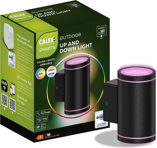 Calex Smart Outdoor LED Buitenlamp - Slimme Up & Down Wandlamp - RGB en Warm Wit Licht - 4W - Zwart