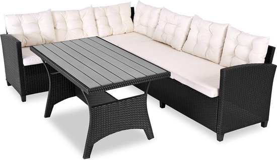 Casaria Polyrattan Tuinset - 15 delig voor 6 Personen – Crème Zwart