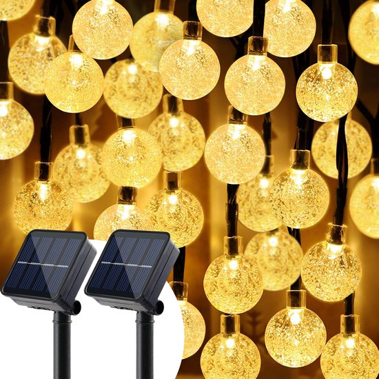 Happy Goods - 100 LED - 14 Meter - Zonne-energie - Crystal Lampjes - Tuin - kerstverlichting Buiten Tuinverlichting - energiezuinig - Terras - Solar - Sfeerverlichting - Buitenverlichting - Padverlichting - Buitenlamp - Duurzaam
