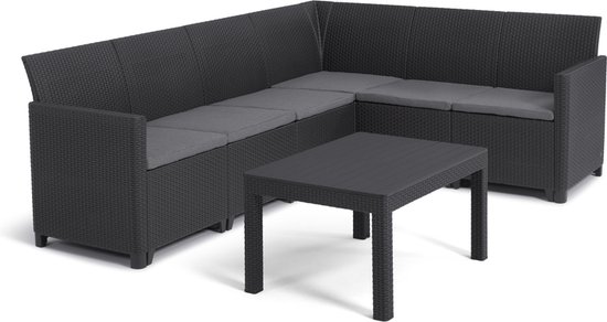 Keter Marie Hoek Loungeset met Orlando Tafel - 6 personen - Antraciet
