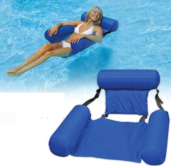 Opblaasbare Drijfstoel - Drijvende WaterStoel - LoungeStoel - WaterHangmat - Zwembad Ligbed Luchtbed - Floating Bed - Beach Float - Float LoungeStoel - Drijvende Water Ligstoel - Opblaasbaar - Blauw