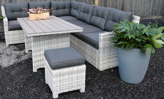 Rivièra Original | Loungeset Hoekset Dining Set Tuinset | Wicker | Hoekbank, Hoge Tuintafel, 2 Hockers | 6 Zitplaatsen