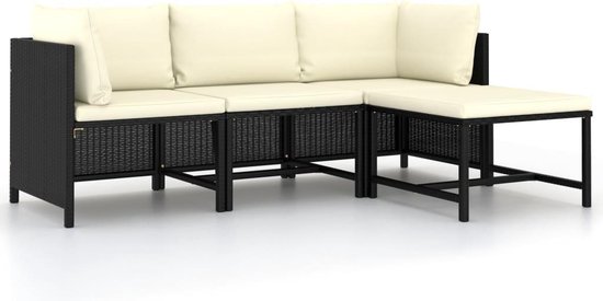 vidaXL 4-delige Loungeset met kussens poly rattan zwart