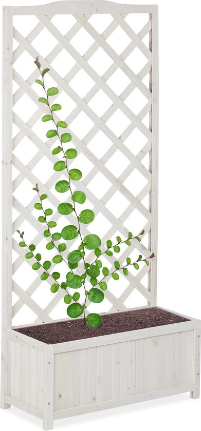 Relaxdays plantenbak met klimrek - wit - hout - rankhulp - plantenrek - trellis - XL