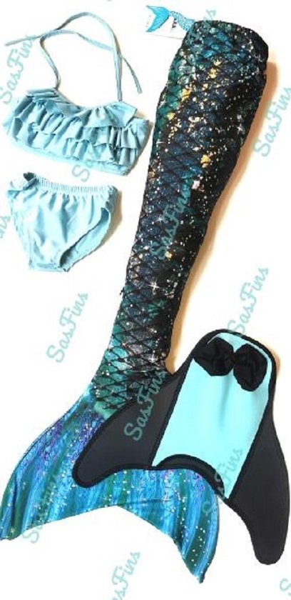 Zeemeermin staart set| Mermaid staart, Bikiniset en Monovin | Emerald Sparkle| maat 150