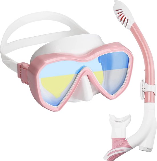 2 Delig - Snorkel Set - Met Anti- Condens Panoramisch Snorkel Masker - Anti- Lek Snorkel Slang - Snorkel Uitrusting - Voor Volwassenen - Gehard Glas Duikbril En Snorkel Combo - Roze / Wit
