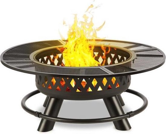 Blumfeldt Rosario 3-in-1 vuurschaal - Vuurkorf en barbecue - Ø 120 cm - Met 70 cm grill - BBQ - Inclusief tafelblad - Staal
