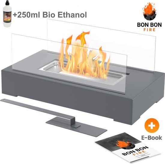 Bon Bon Fire Tafelhaard - +250ml Bio ethanol - Tafelhaard voor binnen en buiten - Bio ethanol tafelhaard - Tafelhaard binnen – Bio ethanol sfeerhaard – Bio ethanol brander