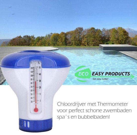 Chloordrijver - Dispenser - Chloordrijver - reiniging - Chloordrijver - Chloordrijver en Thermometer - jacuzzi - Chloorverdeler - opblaas zwembad - Zwembad Schoonmaak Accessoire - Thermometer - zomer - Regelbare chloordispenser