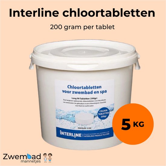 Interline Chloortabletten 200 gram 5 kg - Inclusief doseerschema - Chloortabletten voor zwembad en jacuzzi - Chloor 200 gram - Chloortabletten gemiddeld tot groot zwembad