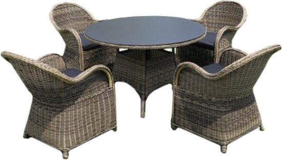 5-delige ronde tuinset (Naturel) | 4 Rome tuinstoelen | ø120cm tuintafel (Spraystone)