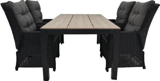 5-delige tuinset | 4 Dublin verstelbare stoelen (BL) | 160 of 180cm Cyprus tuintafel (Wood)