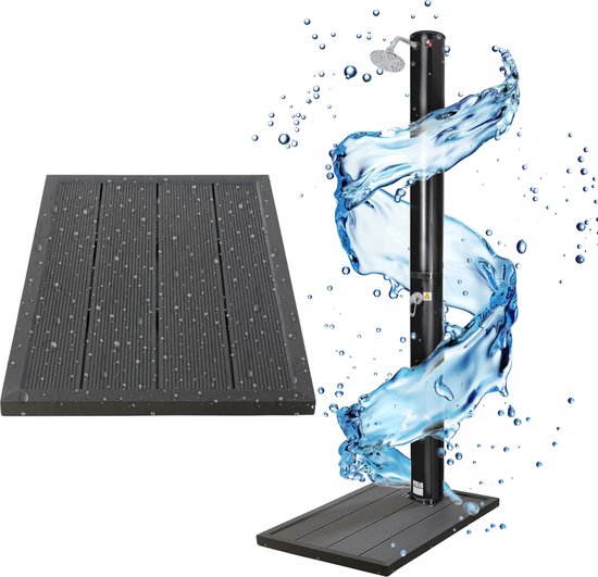 AREBOS Tuindouche met Vloerelement - Solar Douche met thermometer - Buitendouche Zonneenergie 40L - Tuindouche Buitendouche - Zwart