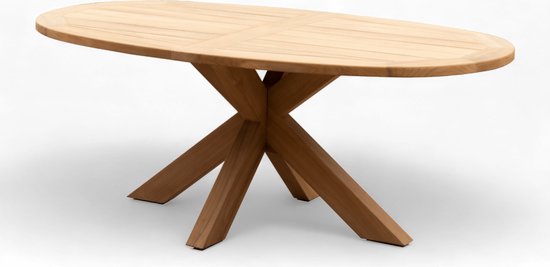 Belito® Teak ovale tuintafel 200 cm - Kruispoot - Weerbestendig - Teakhout