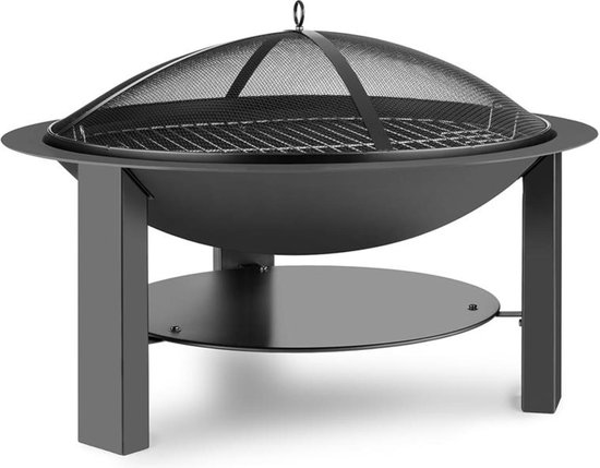 Blumfeldt Mithras vuurschaal - Vuurkorf en barbecue - Ø75 cm - BBQ - Inclusief spatscherm en Ø60 cm grill rooster - Gietijzer en staal