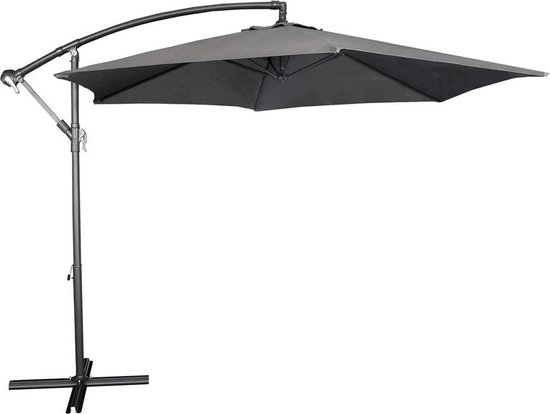 BluMill Zweefparasol - Inclusief Kruisvoet - Ø 300 cm - Waterdicht - Kantelbaar - Verstelbare Hoogte - Grijs