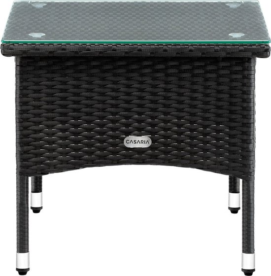 Casaria Polyrattan Bijzettafel - 50x50x45cm Tafelblad Glas - Zwart