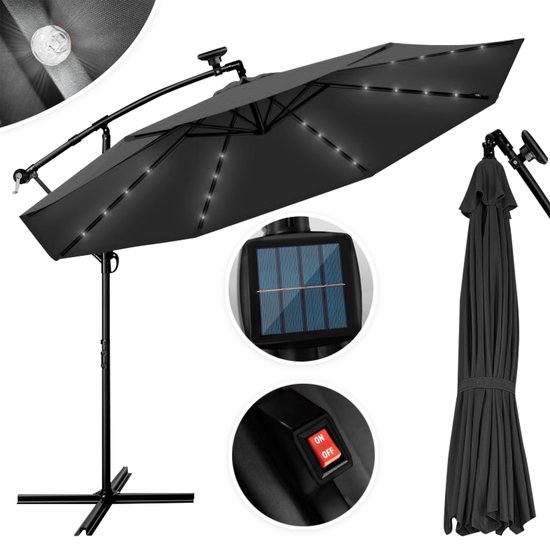 Coazy Solar LED Zweefparasol Waterdicht - Parasol - Parasols - Ø 300cm - 3m - met voet - Tuinparasol - Zonne-energie