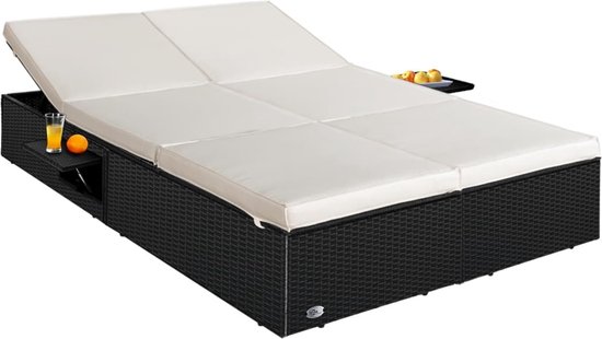 Deuba 2-persoons Ligbed Polyrotan - 193 x 116 x 33cm - Zwart Crème