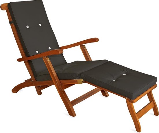 Deuba Ligstoel Kussens Waterbestendig Tuinkussens Stoel Kussen met Bandjes 173 x 43 cm Antraciet