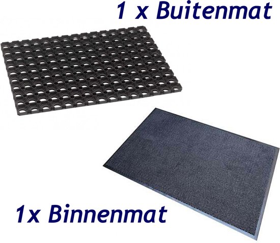 Deurmat binnen en buiten - 2 stuks - droogloopmat - schoonloopmat - binnenmat - buitenmat - ringmat
