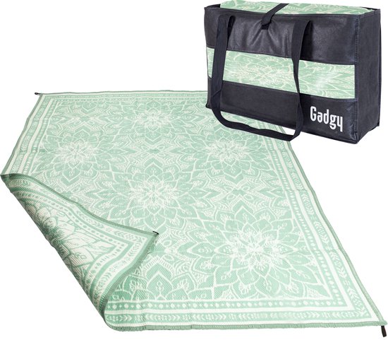 Gadgy Buitenkleed XXL - Vloerkleed Buiten 270x200 cm - Tuintapijt Dubbelzijdig - Picknickkleed Groen Wit - Buitentapijt